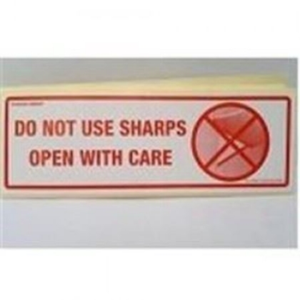 do not use sharps, open with care warning labels